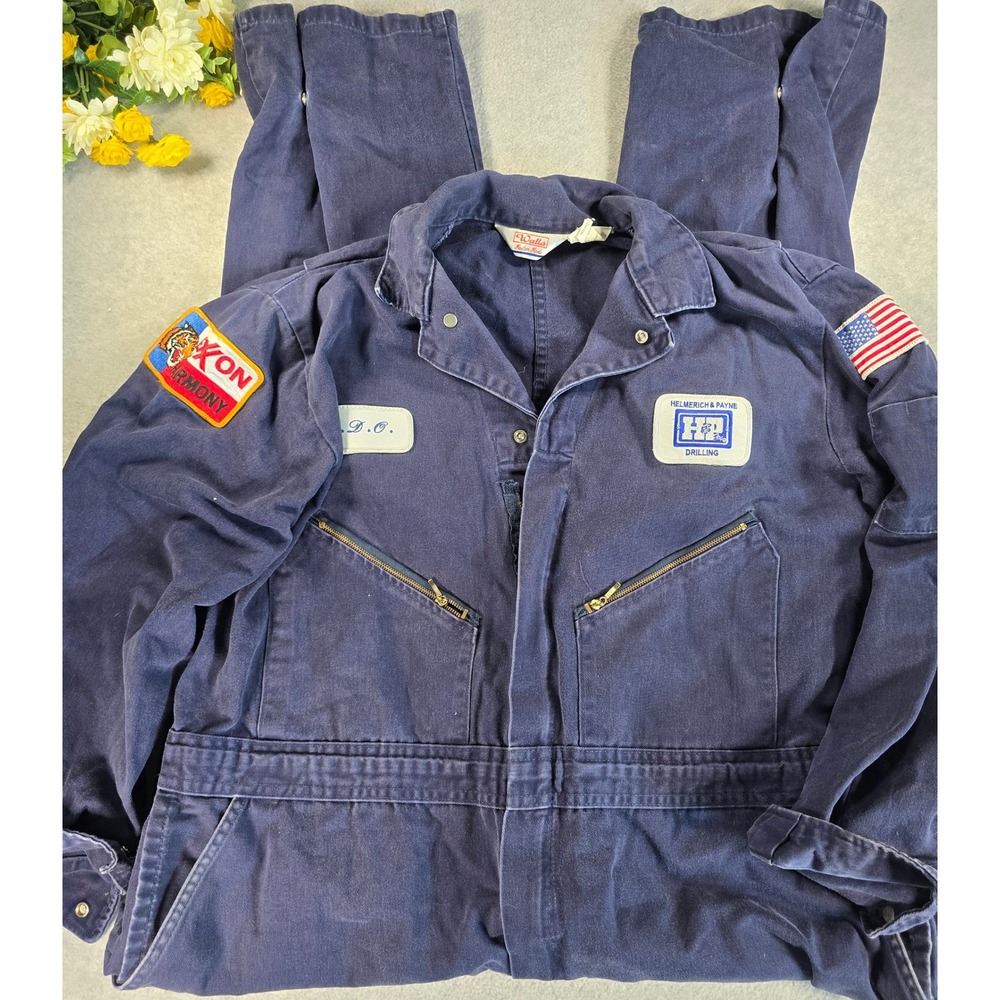 Walls Master Made Coveralls Mens XL Patches Vintage Workwear Suit Utility Gorp